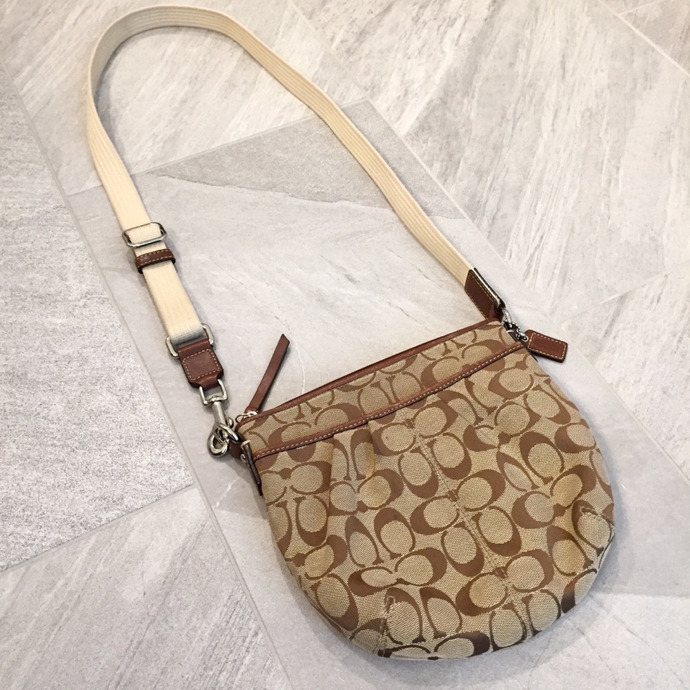 Coach Signature Jacquard Brown Crossbody